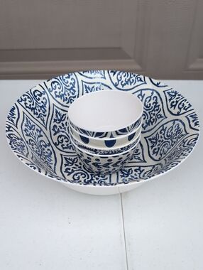 Threshold Blue and White Melamine Bowl & Ramkin Set